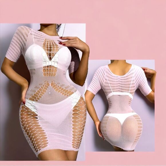 Pink Mesh Dress l Hi-stretch l Form-fitting l See Through l Sexy! l OS l NWOT - Picture 1 of 6